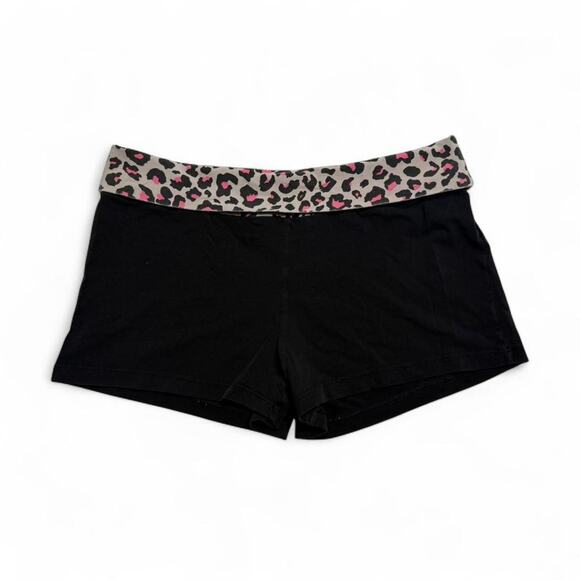 Victoria's Secret Pants - Fold over Y2K low rise Micro shorts black cotton pink cheetah print women size M